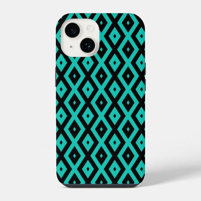 Turquoise and black diamond pattern iPhone case (Back)