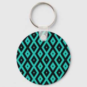 Turquoise and black diamond pattern keychain