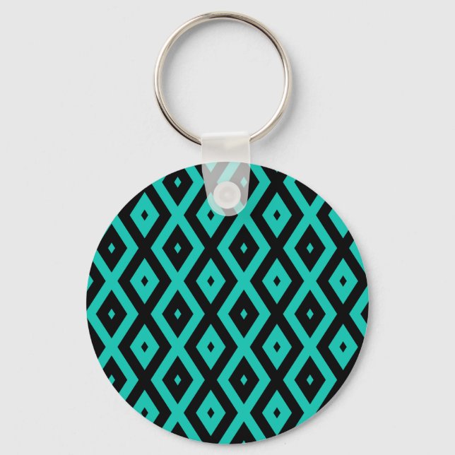 Turquoise and black diamond pattern keychain (Front)