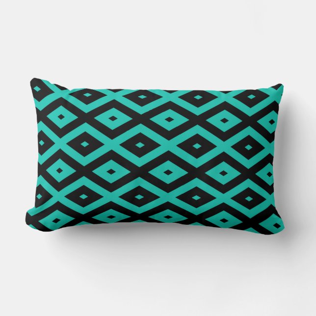 Turquoise and black diamond pattern lumbar pillow (Front)