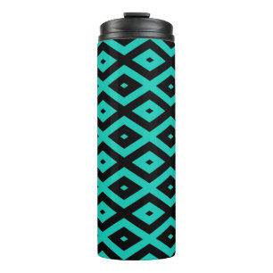 Turquoise and black diamond pattern thermal tumbler