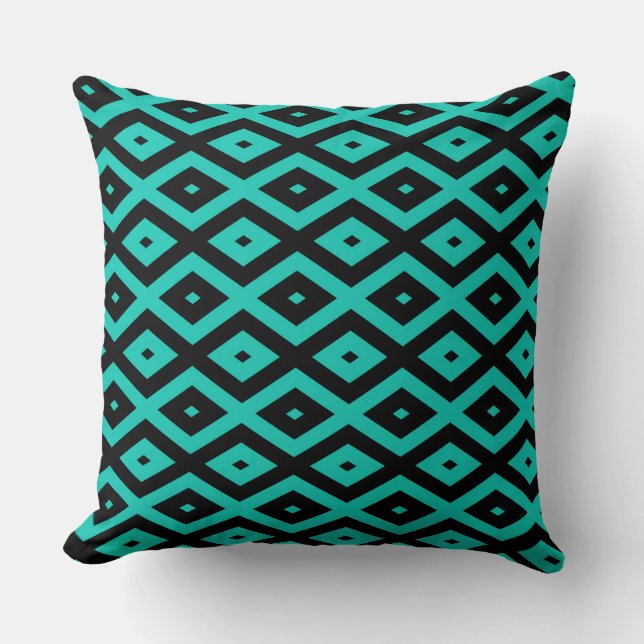 Turquoise and black diamond pattern throw pillow (Front)