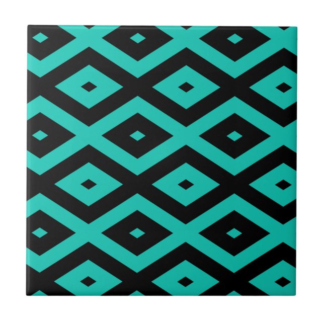Turquoise and black diamond pattern tile (Front)