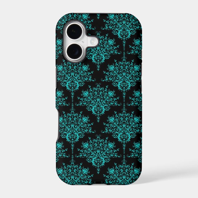 Turquoise and Black Elegant Damask Pattern (Back)