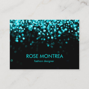 Turquoise and Black Falling Glitter Business Card