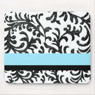 Turquoise and Black Floral Pattern Mouse Pad