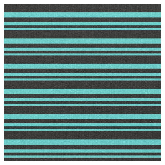 Turquoise and Black Lines Pattern Fabric (Close Up)