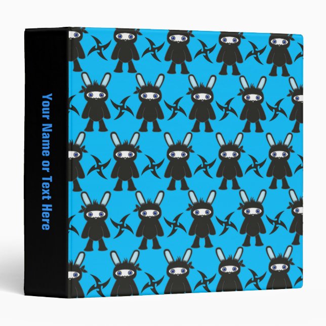 Turquoise and Black Ninja Bunny Pattern Binder (Front/Spine)