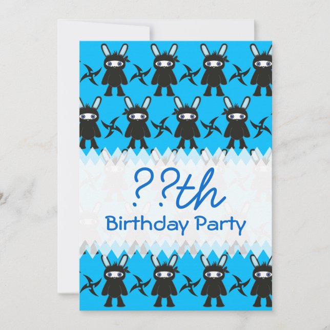 Turquoise and Black Ninja Bunny Pattern Invitation (Front)