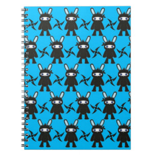 Turquoise and Black Ninja Bunny Pattern Notebook