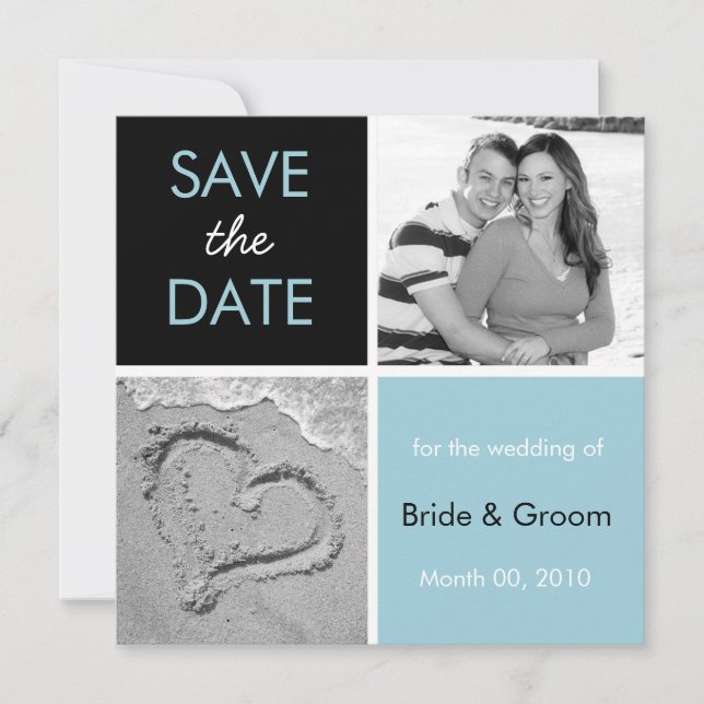 Turquoise and Black Save the Date Photo Cards (Front)
