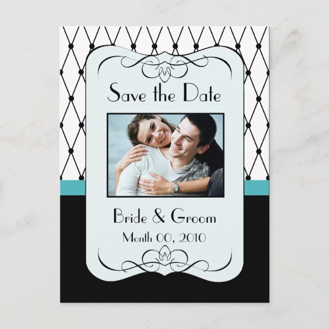 Turquoise and Black Save the Date Photo Postcards (Front)