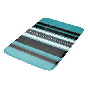 Turquoise and Black Stripes  Bath Mat