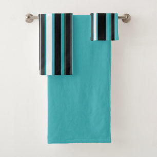Turquoise and Black Stripes Bath Towel Set