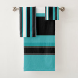 Turquoise and Black Stripes Bath Towel Set