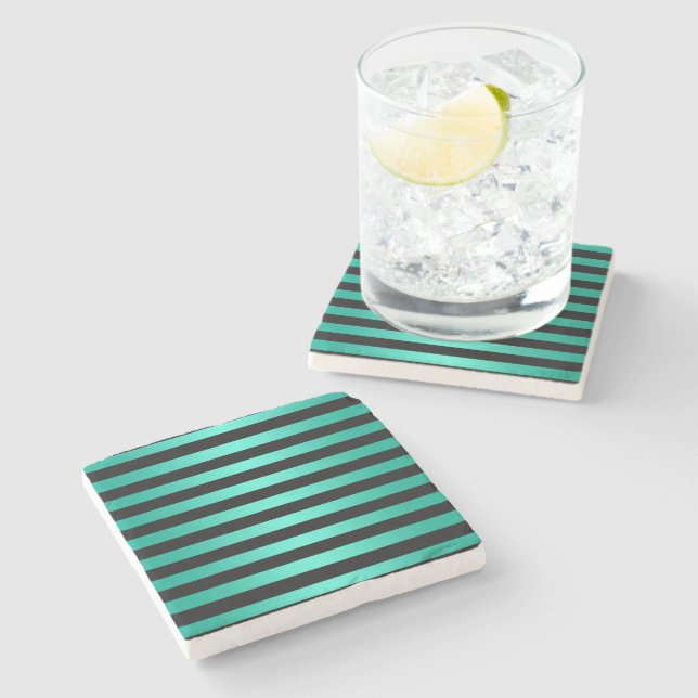 Turquoise and Black Stripes Stone Coaster (Side)