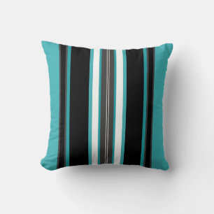 Turquoise and Black Stripes  Throw Pillow