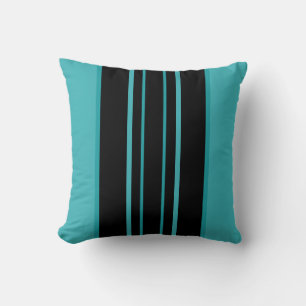 Turquoise and Black Stripes Throw Pillow