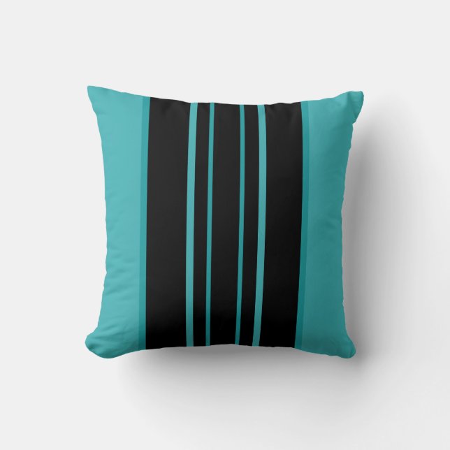 Turquoise and Black Stripes Throw Pillow (Front)