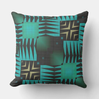 Turquoise and black textured geometric throw pillow