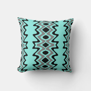 Turquoise and Black Unique Pattern Throw Pillow