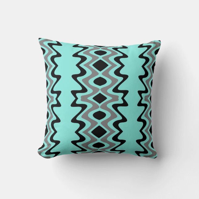 Turquoise and Black Unique Pattern Throw Pillow (Front)