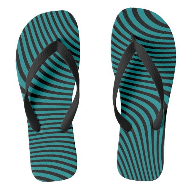 Turquoise and Black Wavy Background Flip Flops (Footbed)