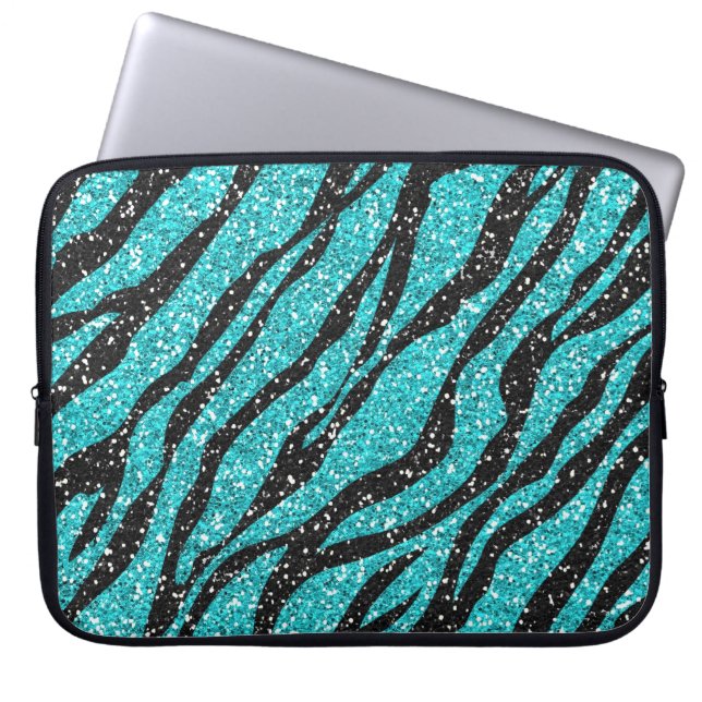 Turquoise and Black Zebra Print Laptop Sleeve (Front)