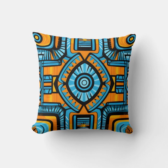  turquoise and blue abstract pattern throw pillow (Front)
