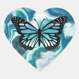 Turquoise and Blue Butterfly  Heart Sticker
