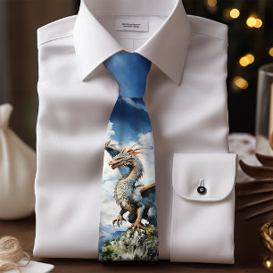 Turquoise and Blue Fantasy Dragon Groomsman Tie
