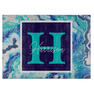 Turquoise and Blue Marble Personalized Cutting Board
