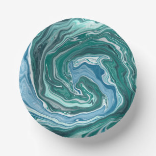 Turquoise and Blue Ocean Wave Swirls  Paper Plate