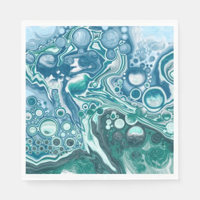 Turquoise and Blue Ocean Waves and Bubbles  Napkin (Front)