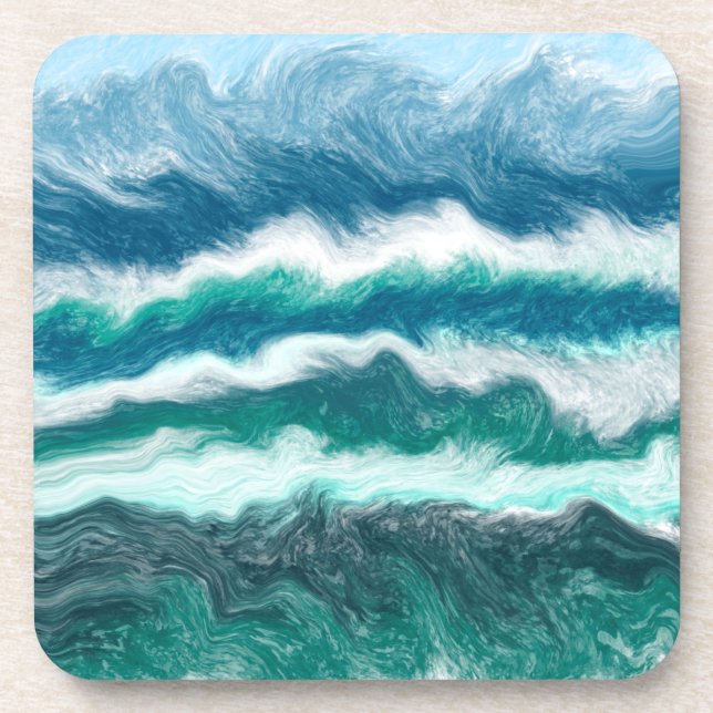 Turquoise and Blue Ocean Waves Coaster (Front)