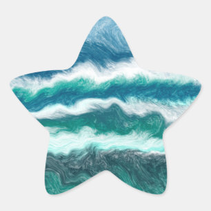Turquoise and Blue Ocean Waves Star Sticker