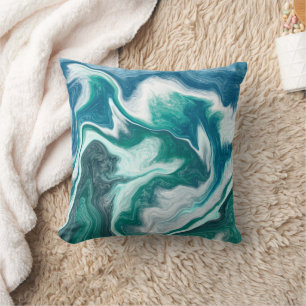 Turquoise and Blue Ocean Waves  Throw Pillow