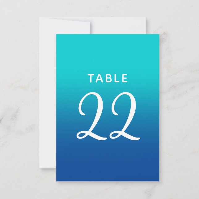 Turquoise and Blue Ombre Wedding Table Numbers (Front)