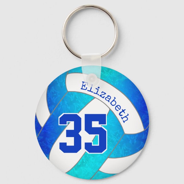 turquoise and blue personalized girly volleyball keychain (Front)