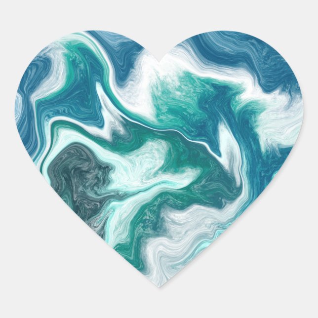Turquoise and Blue Swirls Abstract Heart Sticker (Front)