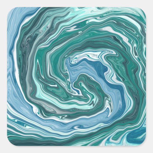 Turquoise and Blue Swirls Square Sticker (Front)