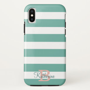 turquoise and blush preppy stripes monogram Case-Mate iPhone case