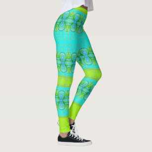 Turquoise And Bright Lime Patterned Leggings