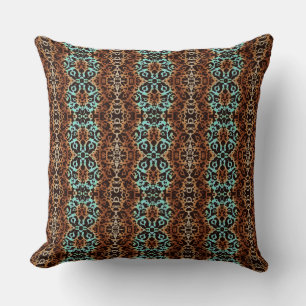 Turquoise and Brown Animal Print Damask Modern Throw Pillow