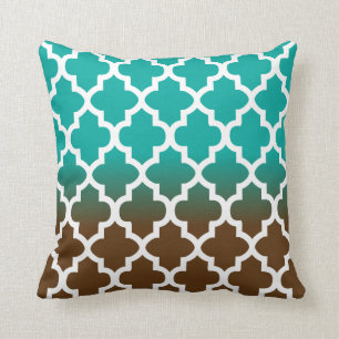 Turquoise and Brown Blend Quatrefoil Pattern Throw Pillow