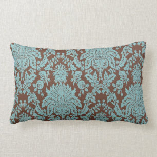 Turquoise and Brown Damask Lumbar Pillow