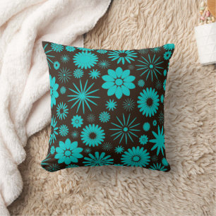 Turquoise and Brown Floral Socialite Designs Throw Pillow
