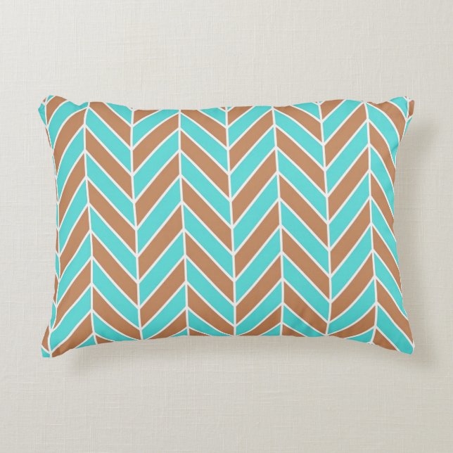 Turquoise And Brown Herringbone Decorative Pillow (Front)