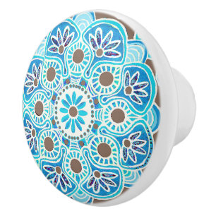 Turquoise and brown pattern Ceramic Knob