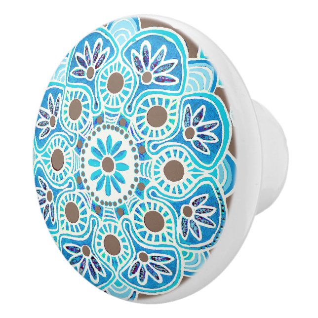  Turquoise and brown pattern Ceramic Knob (Right)